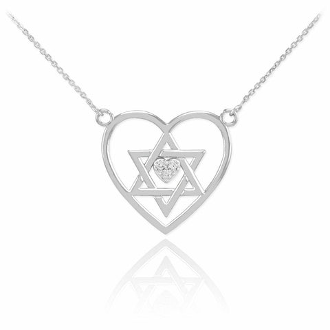 925 Sterling Silver Open Heart Star of David Heart Jewish Pendant Necklace