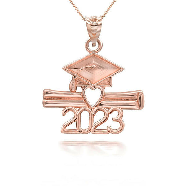 10K Solid Gold Class of 2023 Graduatio Cap and Diploma Pendant Necklace