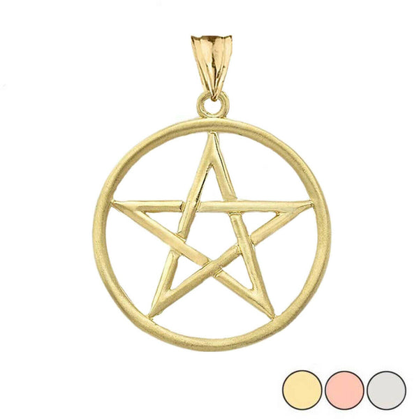 14k Yellow Gold Satin Finish Elegant Pentagram Friendship Pendant Necklace