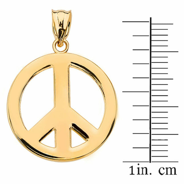 14k Solid Yellow Gold Boho Peace Sign Charm Pendant Necklace