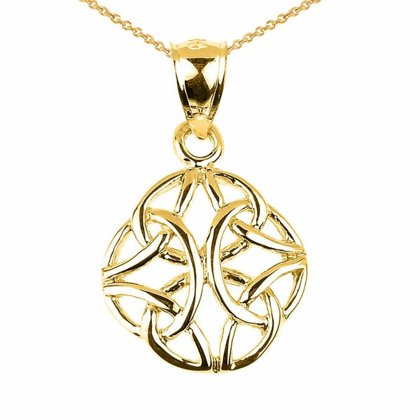 Solid 10k Yellow Gold Celtic Trinity Knot Charm Pendant Necklace