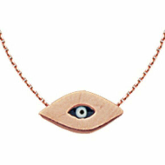 14K Solid Rose Gold Mini Evil Eye Cable Necklace - Minimalist Adjustable 16"-18