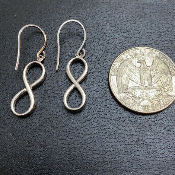 925 Sterling Silver Rhodium/White Gold Dangle Infinity Earrings Set