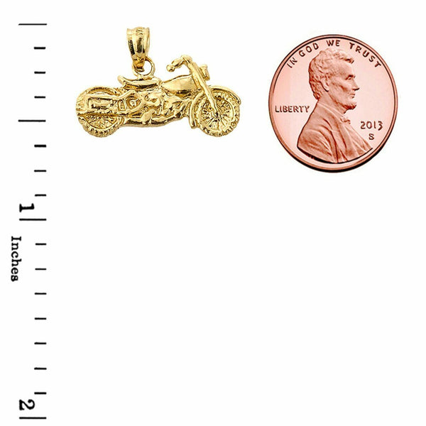 10k Yellow Gold Motorcycle Sport Charm Pendant Necklace