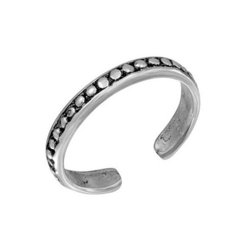Sterling Silver 925 Skinny Ball Studded Adjustable Toe Ring / Finger Thumb Ring