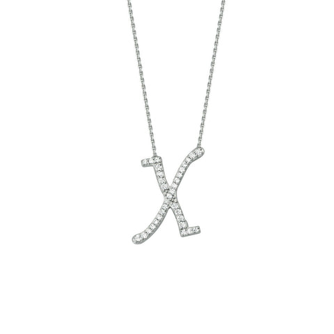 925 Sterling Silver CZ Initial Letter X Necklace Adjustable 16"-18" All Letter