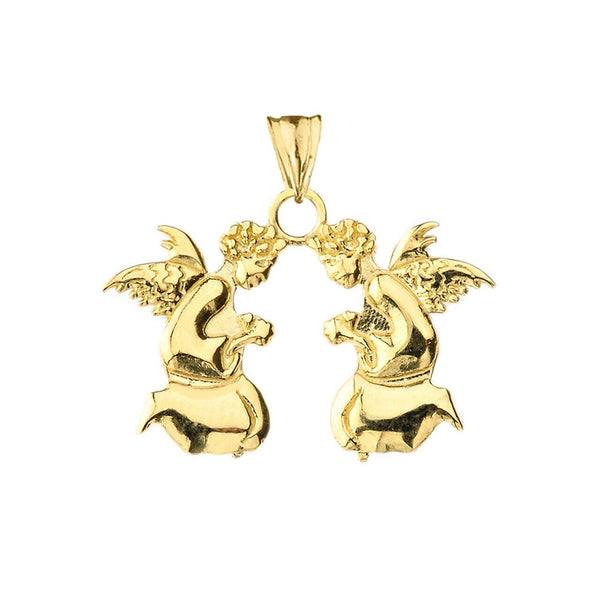 14K Solid Gold Praying Angels Pendant Necklace (Yellow, Rose, or White Gold)