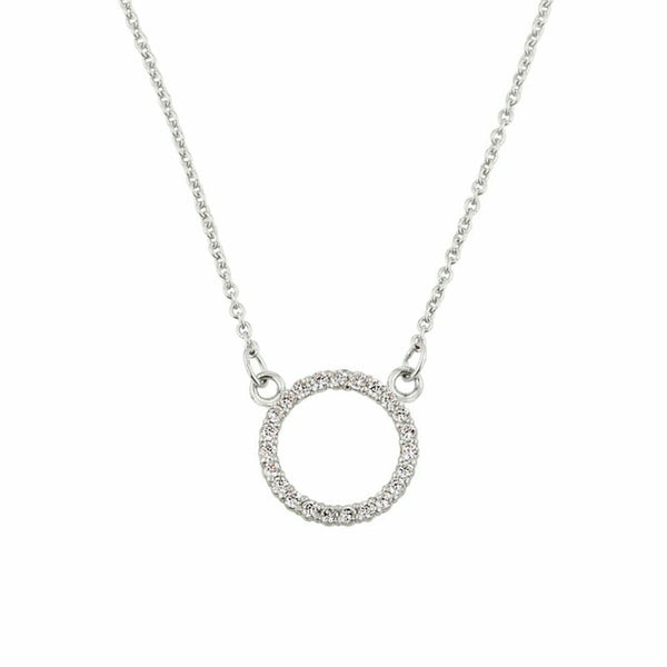 14k Solid White Gold Eternity Circle of Life and Love Small Round CZ Necklace