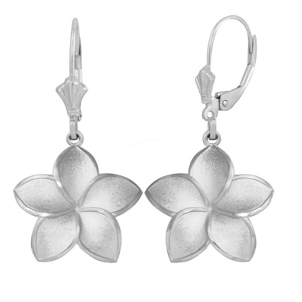 Sterling Silver Five Petal Plumeria Flower Matte Earrings Set Small Medium Large
