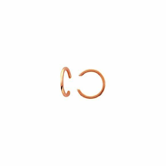 14K Solid Rose Gold High Polished Plain Ear Cuff Earrings - Minimalist