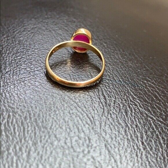 14K Real Yellow Gold Mini OVal Pink Star  Women Girl Ring S. 5.75 Minimalist