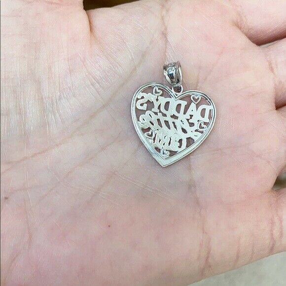 10k Solid White Solid Yellow Gold Daddy's Little Girl Heart Pendant Necklace