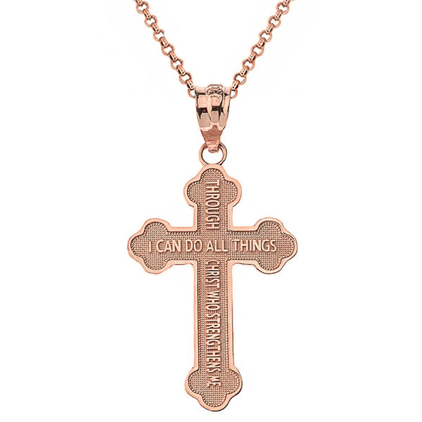 Solid Yellow White Rose Gold Philippians 4:13 Bible Verse Cross Pendant Necklace