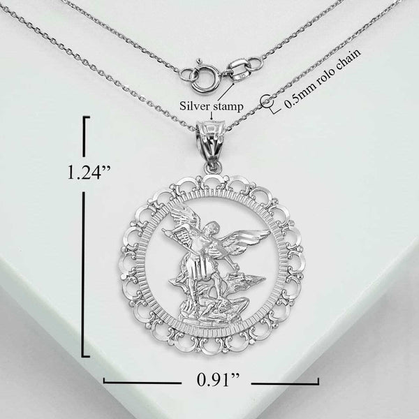 14k Yellow Gold Saint St Michael Archangel Openwork Pendant Necklace S, L