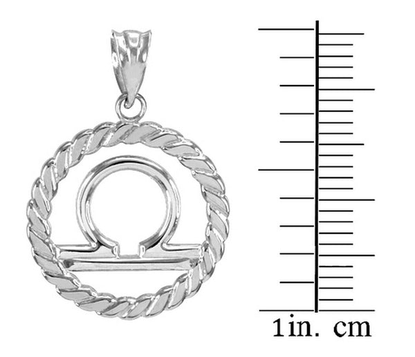 925 Sterling Silver Libra Zodiac Sign in Circle Rope Pendant Necklace