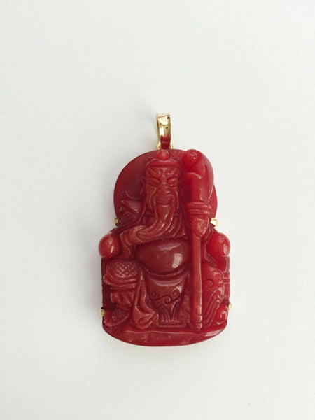 The God of Longevity Red Large Pendant in 18K Yellow Gold
