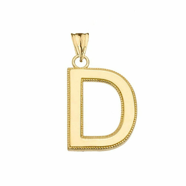 10k Solid Gold Small Milgrain Initial Letter D Pendant Necklace Personalized