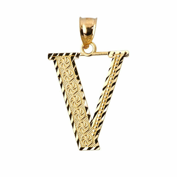 Solid 10K Yellow Gold Diamond-cut Initial Letter Pendant Necklace S