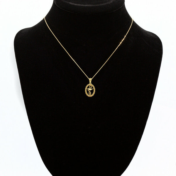 10K Solid Gold 3D Pharmacy Symbol Charm Pendant Necklace - Yellow, Rose, White