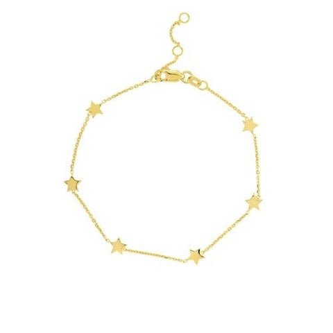 14K Solid Yellow Gold 6 Mini Star Bolo Dainty Bracelet - Minimalist Adjustable