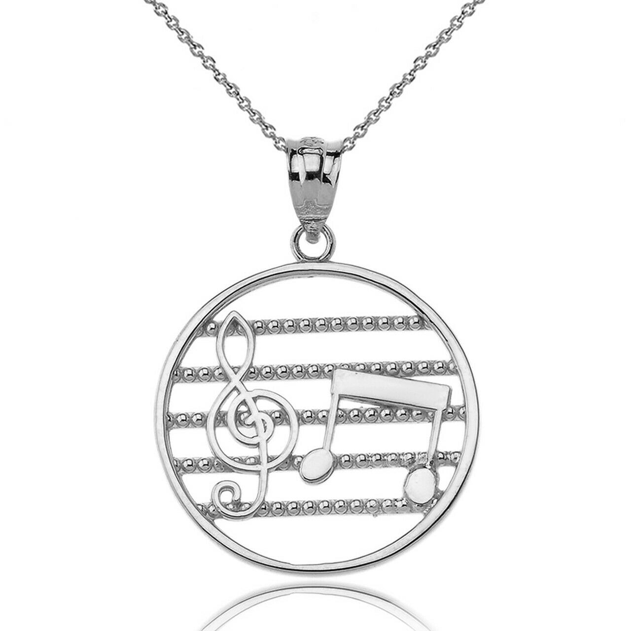 925 Sterling Silver Music Staff Treble Clef Two Eighth Notes Pendant Necklace