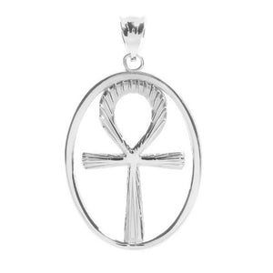 925 Sterling Silver Egyptian Ankh Cross Pendant Necklace Made in USA Oval Frame