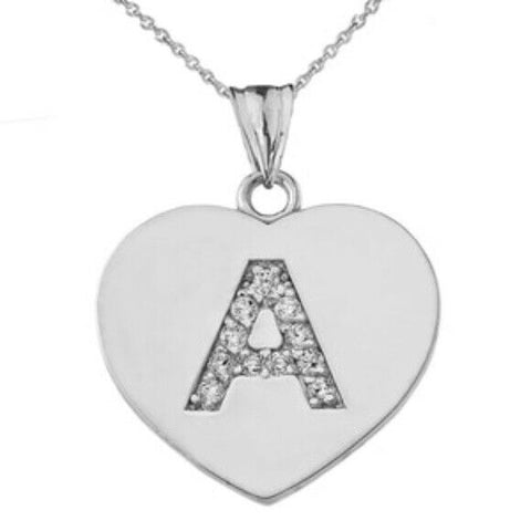 925 Sterling Silver CZ Initial Letter A Heart Pendant Necklace - 16" 18" 20" 22"