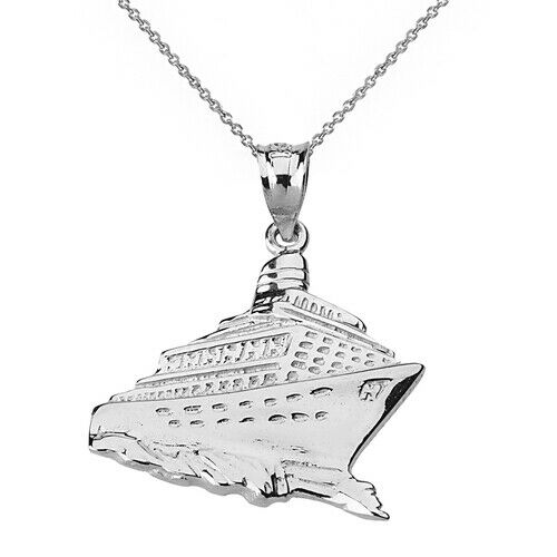 925 Sterling Silver Vacation Cruise Ship Ocean Liner Pendant Necklace