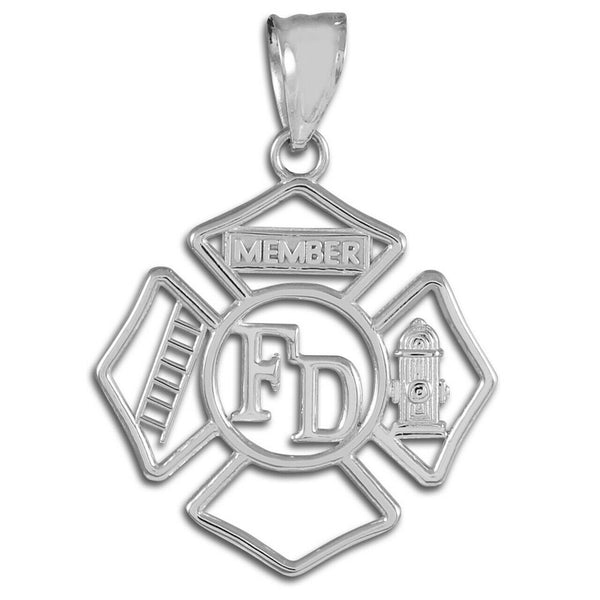 925 Sterling Silver Fire Department Firefighter Member Badge Pendant Necklace