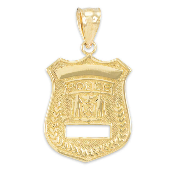 14k Solid Gold Police Cop Law Badge Pendant Necklace