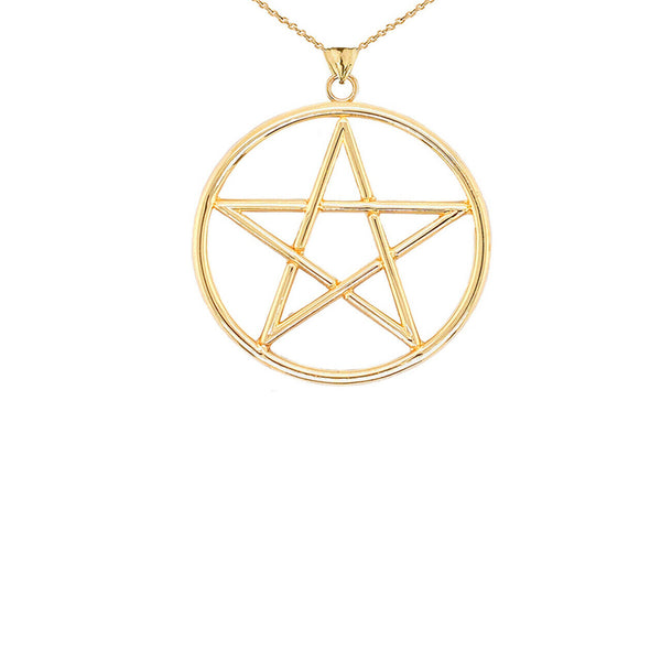 Small Solid 10k Yellow Gold Pentagram Friendship Pendant Necklace