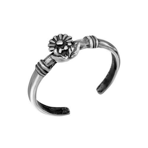 Fine 925 Sterling Silver Flower Curl Adjustable Toe Ring / Finger Ring Oxidized