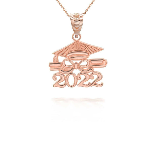 14K Solid Gold Class of 2022 Graduation Diploma and Cap Pendant Necklace