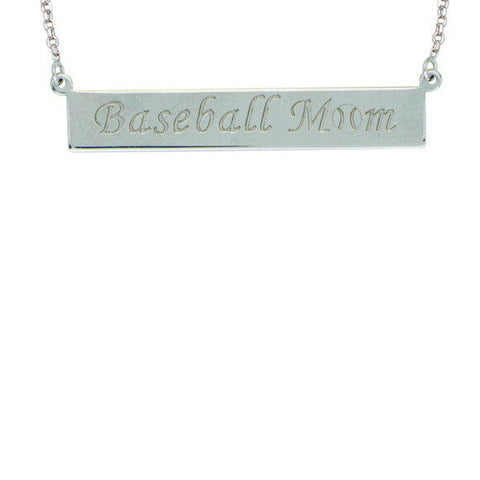 925 Sterling Silver Engraved "Baseball Mom" Geometric Bar Sport Necklace