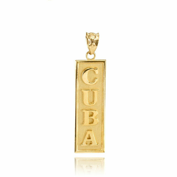 14k Solid Yellow Gold CUBA Pendant Charm Necklace