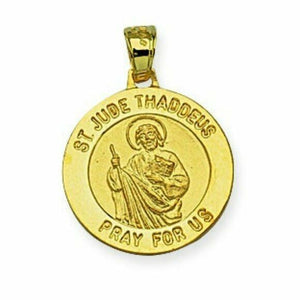 Solid 14k Real Yellow Gold Saint St. Jude Thaddeus Pray for Us Pendant Charm
