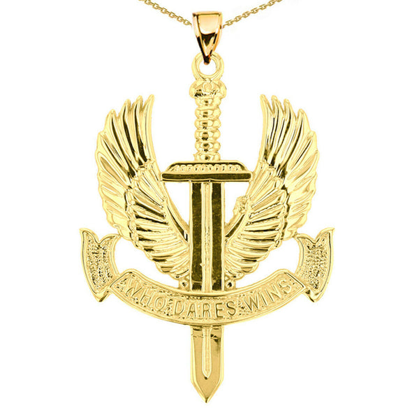 10k Solid Yellow Gold Who Dares Wins Pendant Necklace