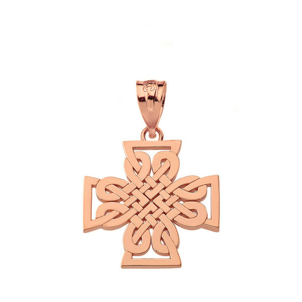 10K Solid Gold Religious Woven Celtic Knot Cross Unique Style Pendant Necklace