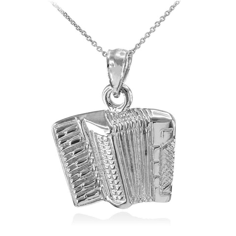 Solid 925 Sterling Silver Music Accordion Banda Corridos Pendant Necklace