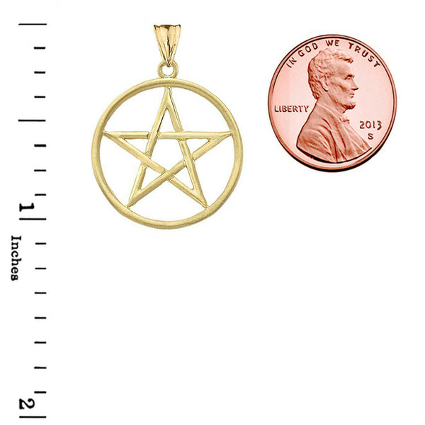 New Fine 10k Solid Gold Satin Finish Elegant Pentagram Pendant Necklace - Yellow