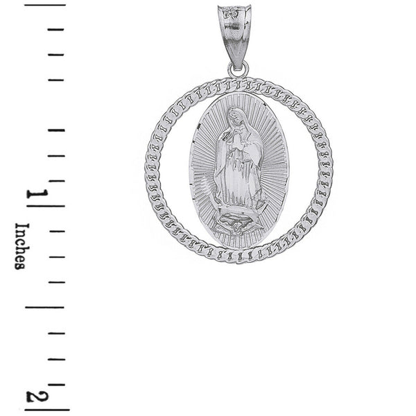 Sterling Silver Cuban Link Frame Our Lady of Virgen Guadalupe Pendant Necklace