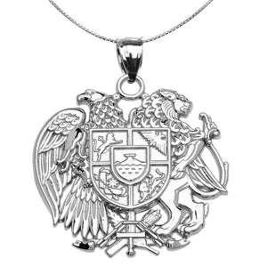 Sterling Silver Armenian National Coat of Arms Eagle and Lion Pendant Necklace
