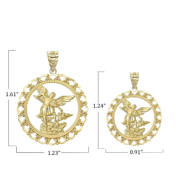 10k Yellow Gold Saint St Michael Archangel Openwork Pendant Necklace S, L