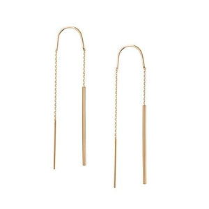 14K Solid White Gold Stick Dangle Drop Chain Threader Earrings