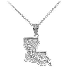 .925 Sterling Silver Louisiana State United States Map Pendant Necklace