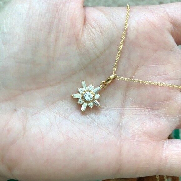 14K Solid Yellow Gold CZ Star Charm Pendant