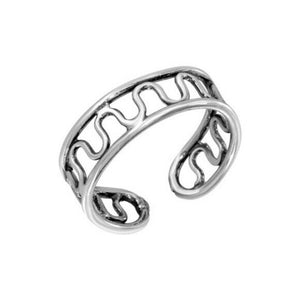 .Sterling Silver 925 Wave Wire Toe Finger Ring Adjustable Osidized Adjustable