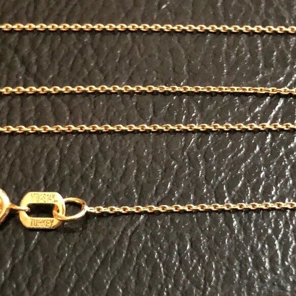 14 k Solid Real Gold 0.7 mm Cable Thin Kid Children Chain Necklace - 13"-15"