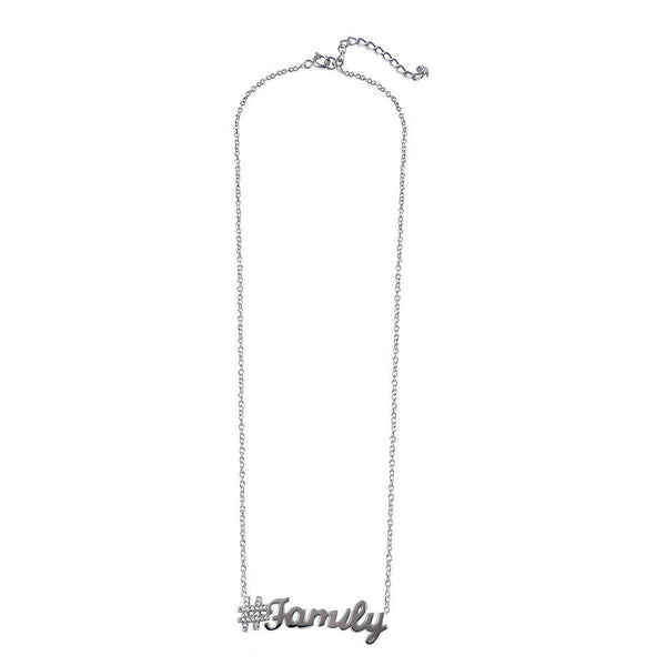 Fine Sterling Silver 925 Rhodium Plated Hashtag Family Necklace 16"-18" adjust