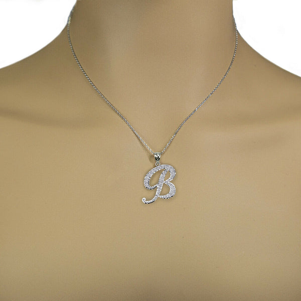 925 Sterling Silver Cursive Initial Letter B Pendant Necklace